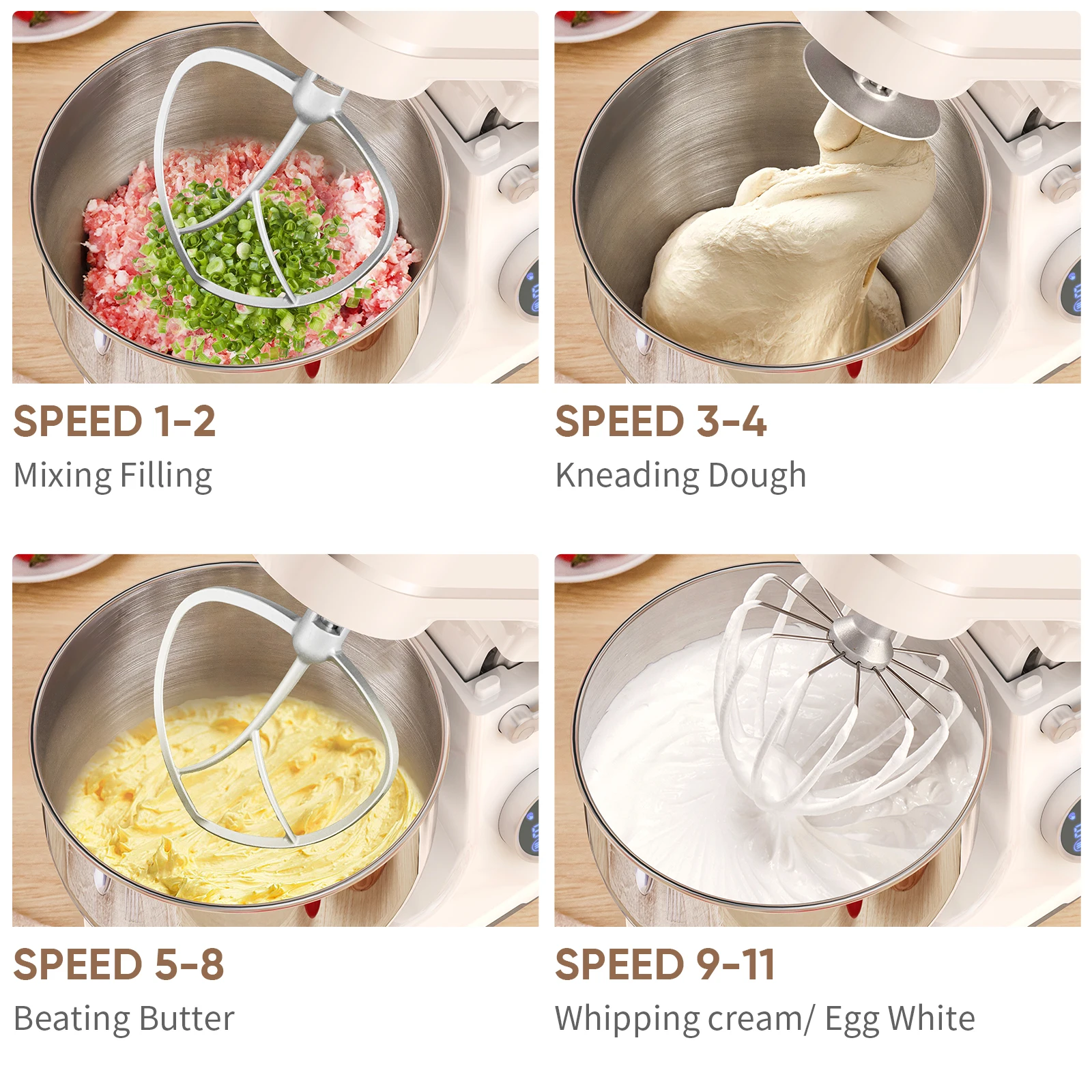 BioloMix Kitchen Food Stand Mixer, 1200W 11-Speeds DC Motor, Digital OLED Screen, Electric Food Mixer with Dough Hook, Whisk - Image 2