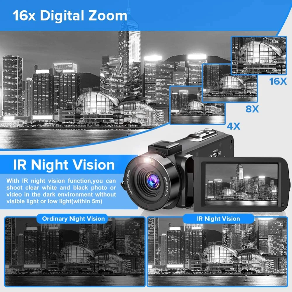 2.7K Camcorder Video Camera 36MP with LED Fill Light,16X Digital Zoom Camera Recorder 3.0" IPS Touch Screen Vlogging Camera Kit - Image 3