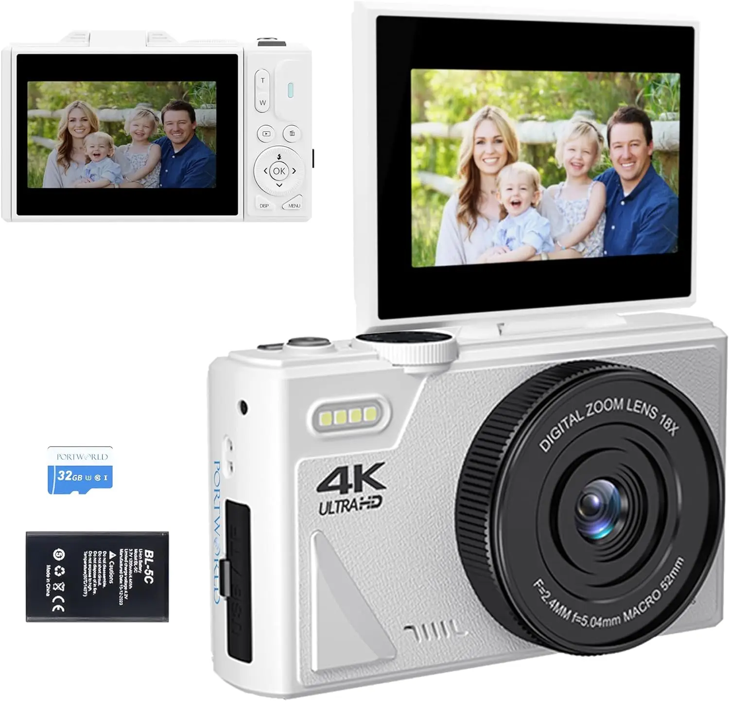 64MP 4K Digital Camera 180° Flip Screen 18X Zoom Selfie Vlog Camcorder Wide Angle Macro UHD Video Camera Livestream WiFi Webcam - Image 2