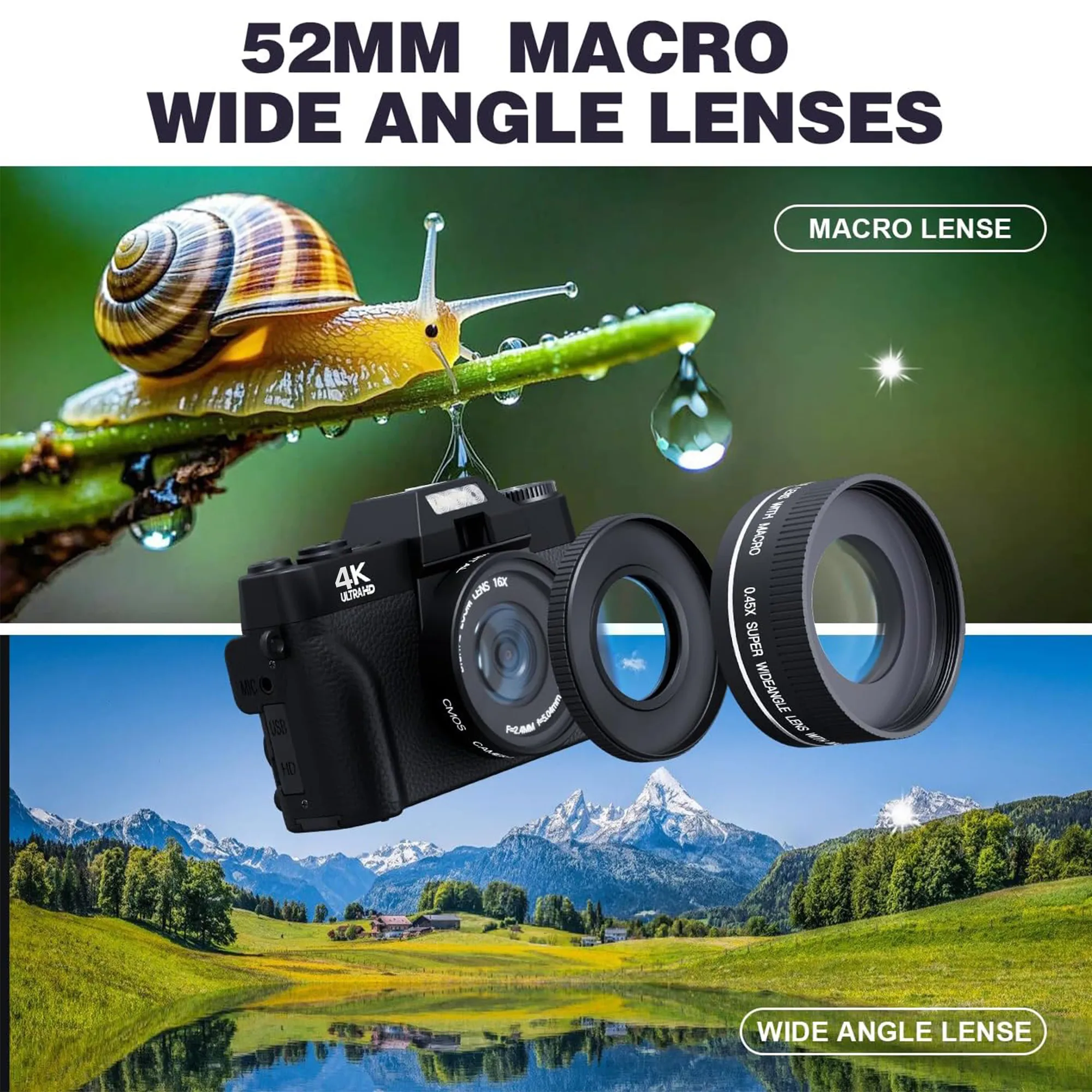 4K 64MP Digital Camera for Photography Video Vlogging Camera for YouTube Autofocus Compact 16X Zoom 180° Flip Screen WiFi Camera - Image 5