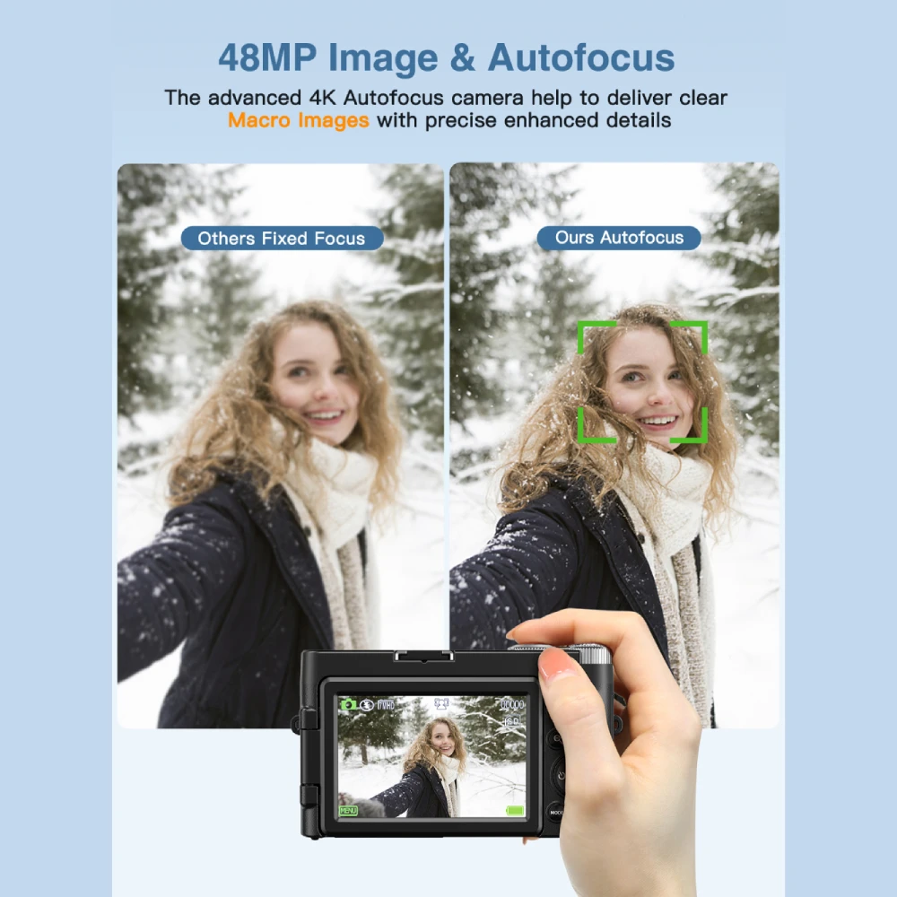 4K Digital Camera for Photography and Video Autofocus Anti-Shake, 48MP Vlogging Camera with SD Card, 3'' 180° Flip Screen - Image 3