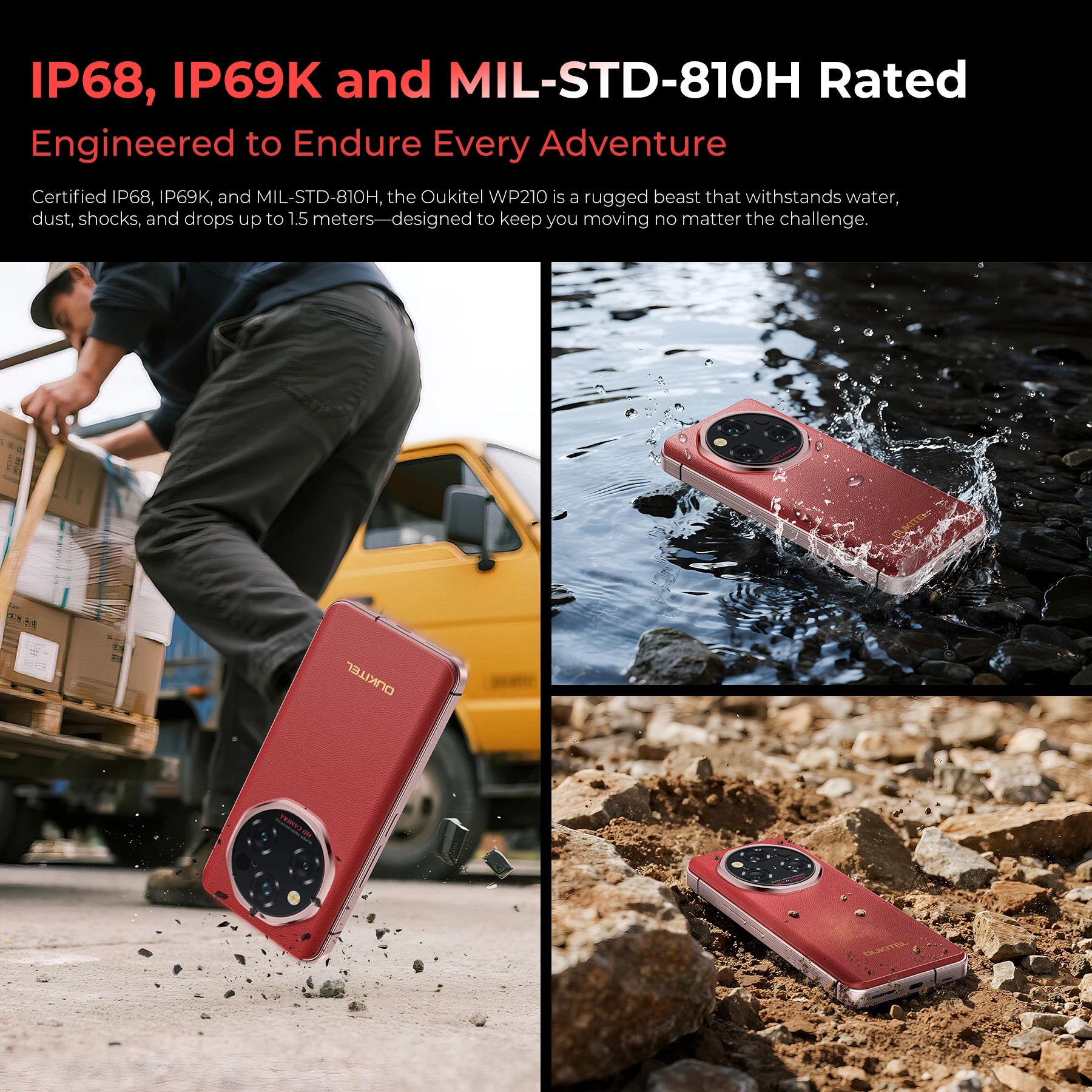 OUKITEL WP210 Rugged Phone - MTK 8200, NFC, 36GB+512GB, 8800mAh 45W, 6.7", 108MP Android15 5G WIFI6 Smartphone - Image 6