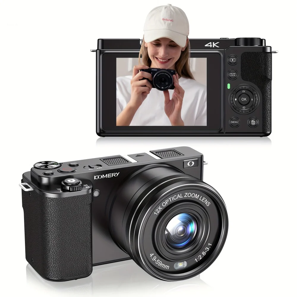 4K 64MP Digital Camera 12X Opticial Zoom 3 inch Touch Screen Vlog Camcorder Video Camera Auto Focus WIFI Livestreaming Webcam