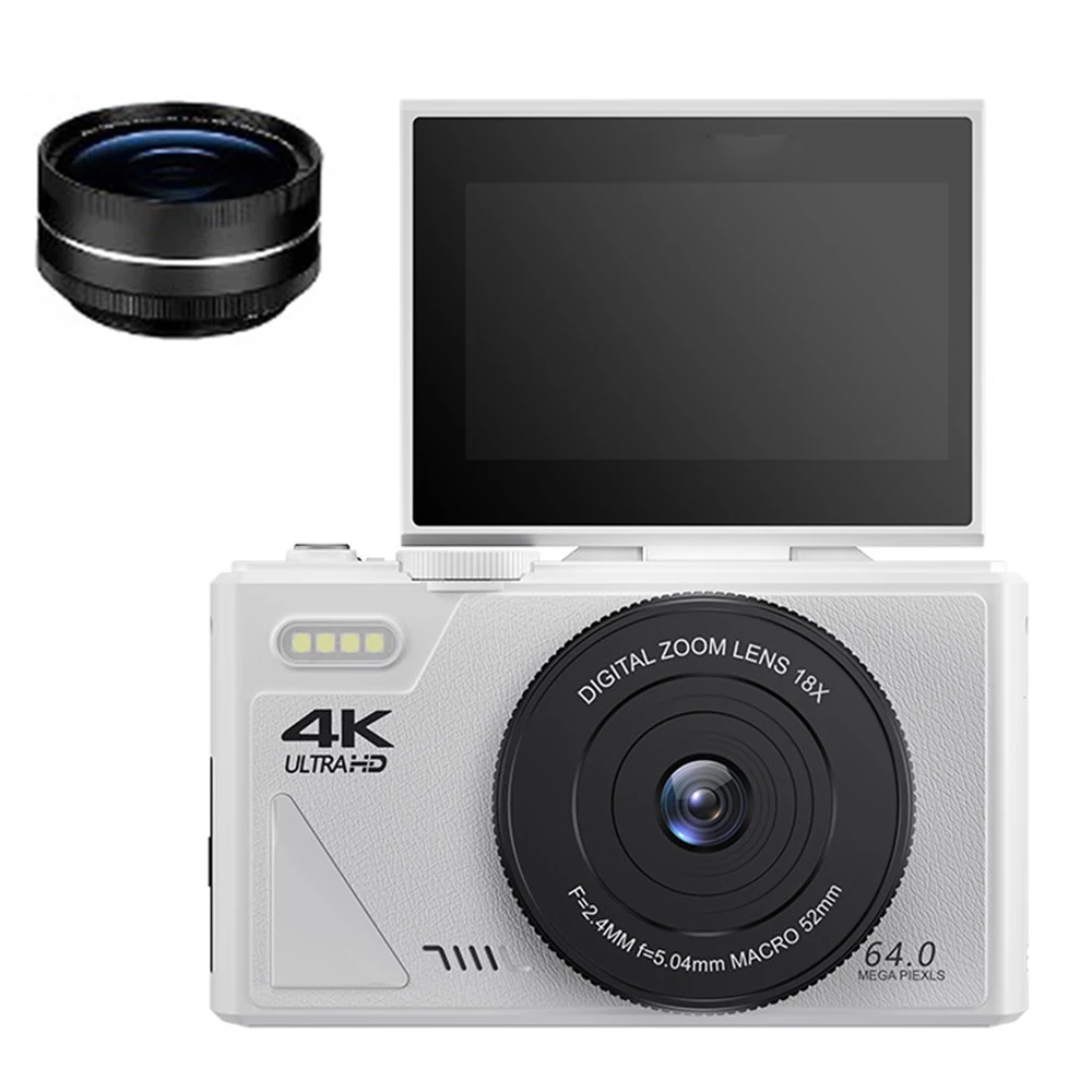 64MP 4K Digital Camera 180° Flip Screen 18X Zoom Selfie Vlog Camcorder Wide Angle Macro UHD Video Camera Livestream WiFi Webcam - Image 5