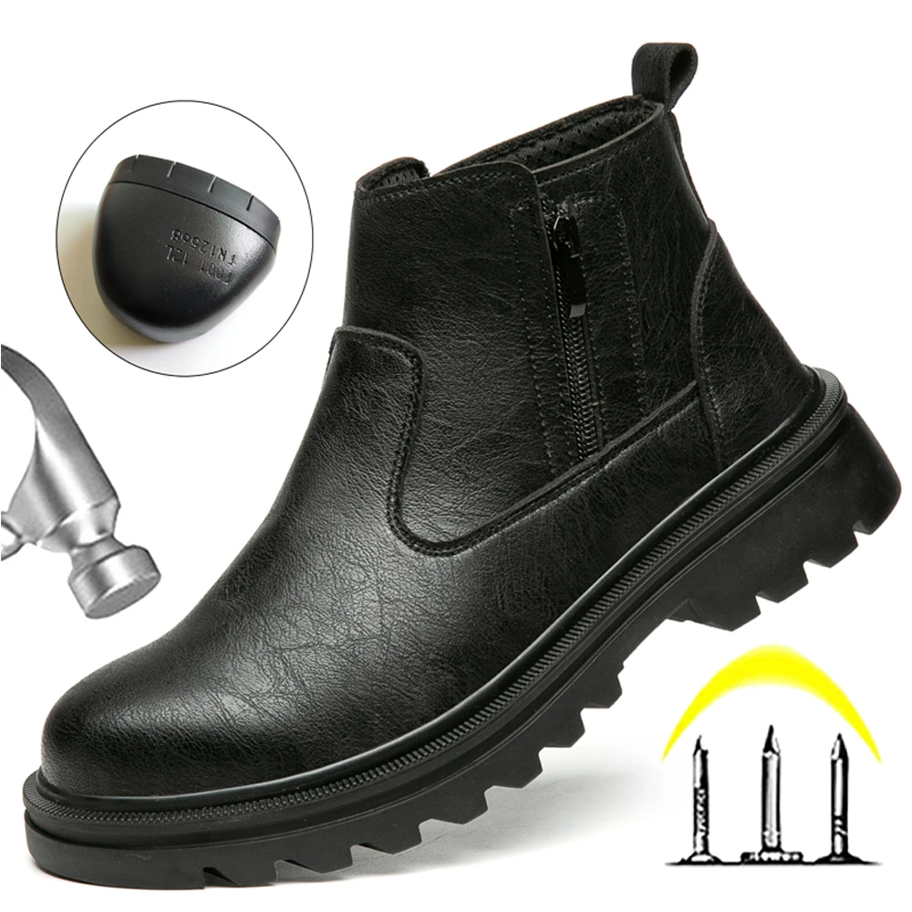 Plus size 47 Work Boots Steel toe shoes Men leather boots waterproof Safety boot for engineers Puncture-Proof Protection Shoes