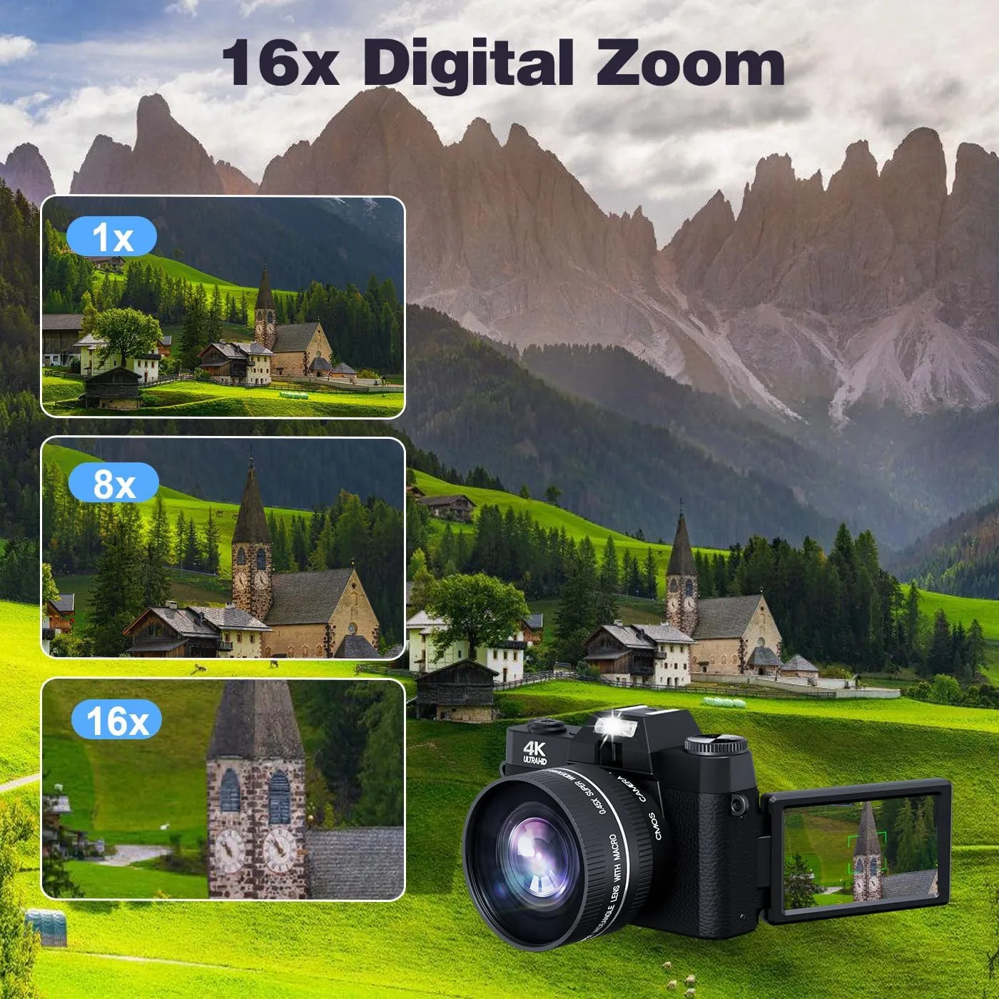 4K 64MP Digital Camera for Photography Video Vlogging Camera for YouTube Autofocus Compact 16X Zoom 180° Flip Screen WiFi Camera - Image 4