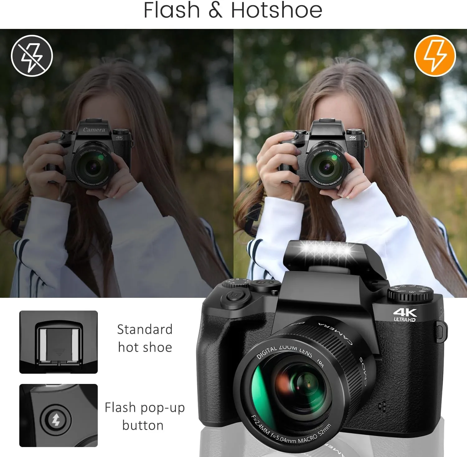 4 Inch Touch Screen 18X 64MP Digital Camera For Photography 4K UHD Vlog Camcorder Livestreaming WIFI Webcam AF Video Camera DSLR - Image 5