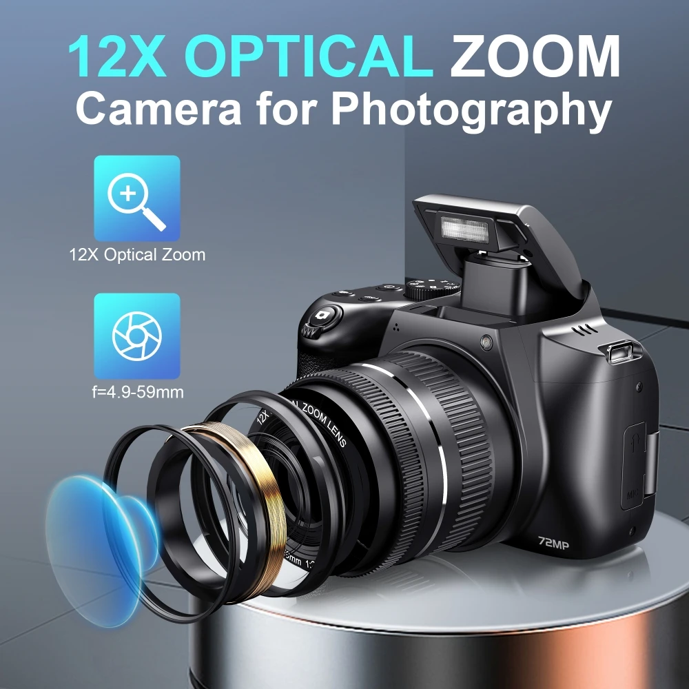 12X Optical Zoom 72MP DSLR Camera 270° Rotative Flip Screen Digital Photographic Camera Xenon Light Macro Lens 4K Wifi Camcorder - Image 6