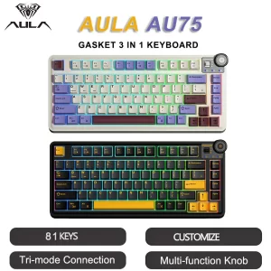 AULA AU75 Three Mode Mechanical Keyboard 81 Keys Hot Swappable RGB Esports Gaming Keyboard PBT Keycap PC Desktop Typing Keyboard