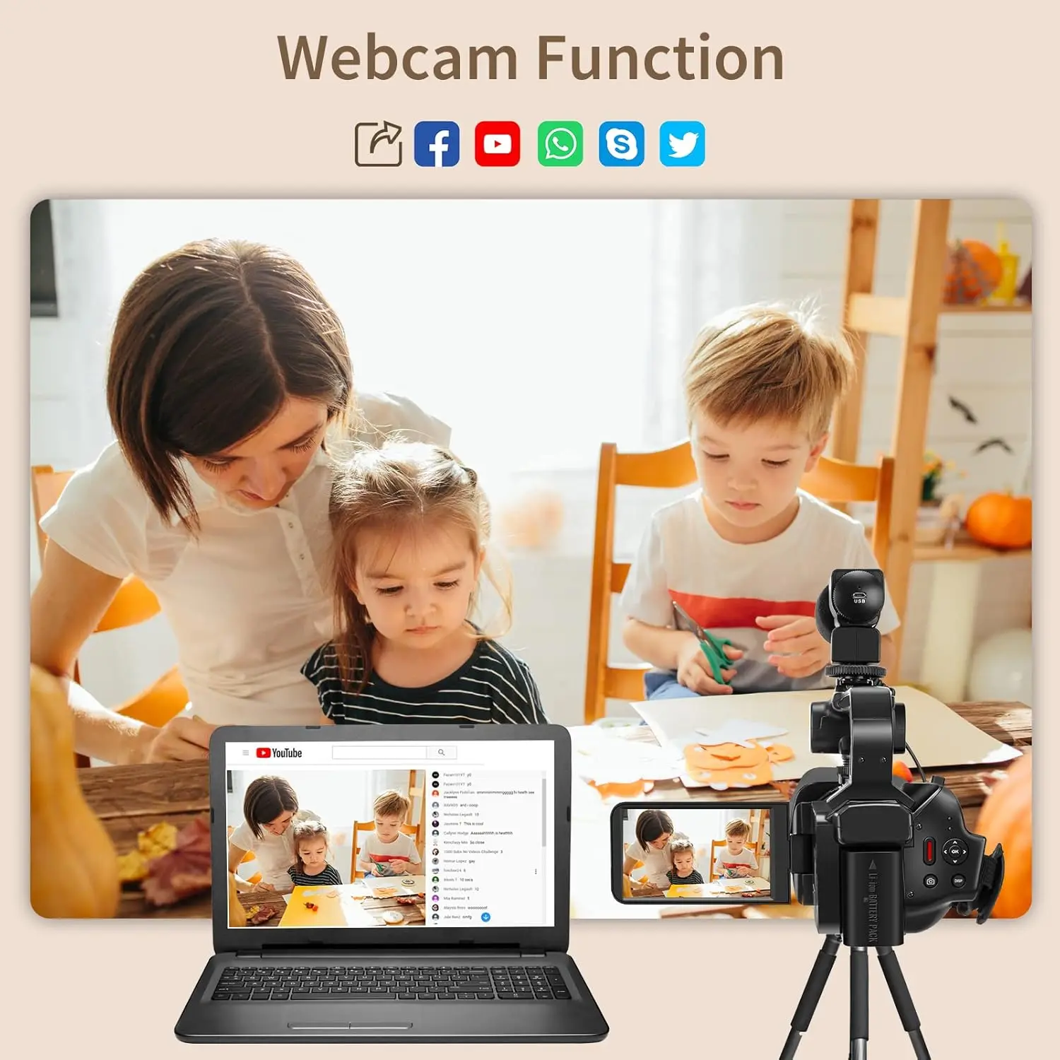 64MP 4K Camcorder 4.0 Inch 270° Rotate Touch Screen 18X 4K UHD Professional Digital Video Camera Youtube Livestream Wifi Webcam - Image 3