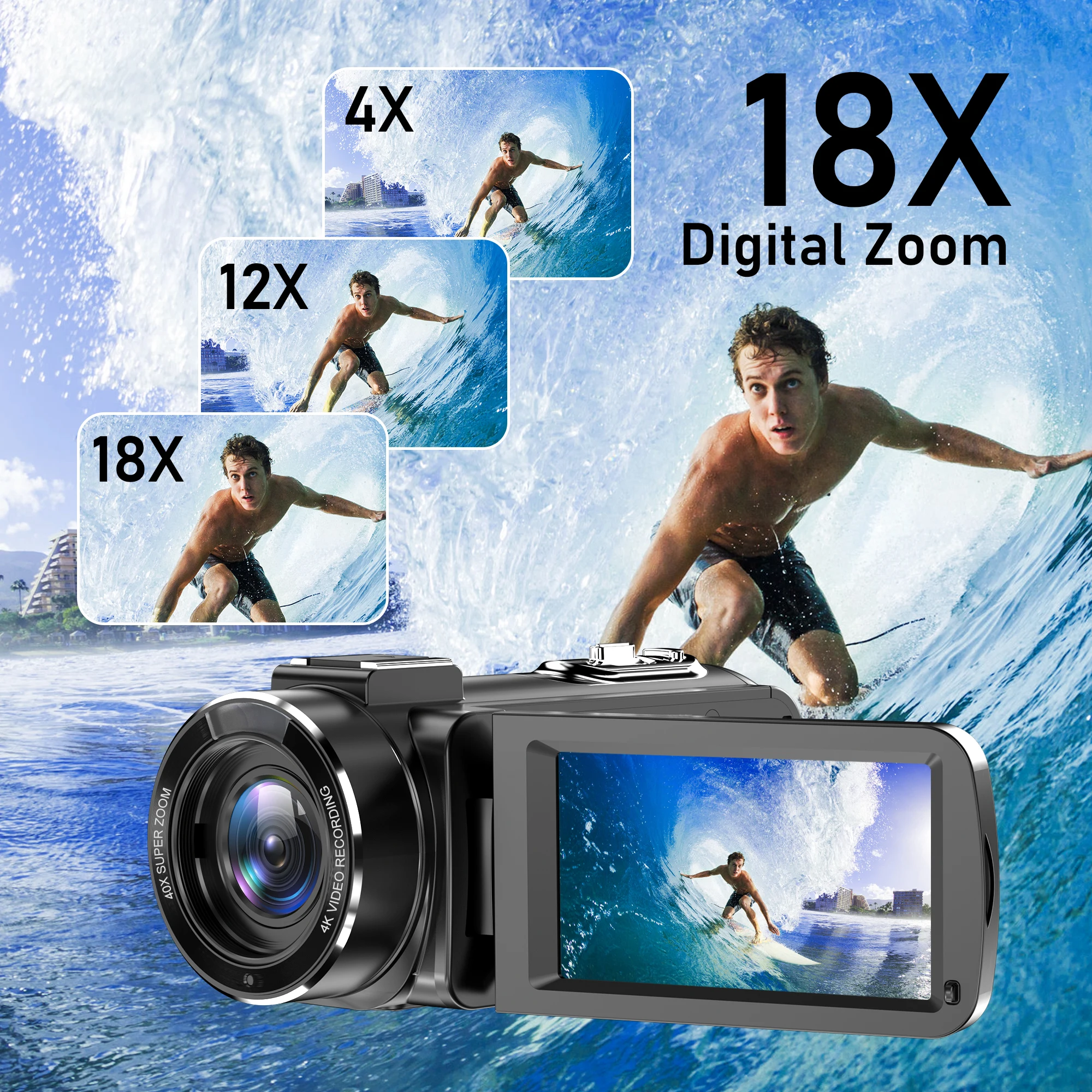 18X 42MP Digital Video Camera 3" Flip Screen 4K UHD Camcorder Wifi Webcam For Youtube Livestreaming Wide Angle Lens Vlog Camera - Image 4