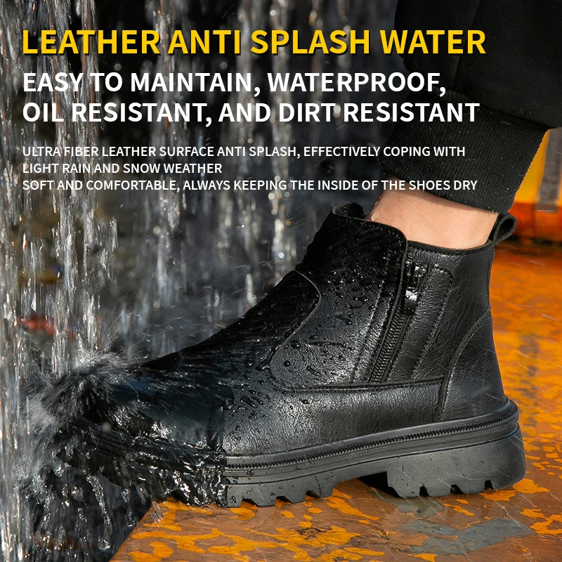 Plus size 47 Work Boots Steel toe shoes Men leather boots waterproof Safety boot for engineers Puncture-Proof Protection Shoes - Image 4