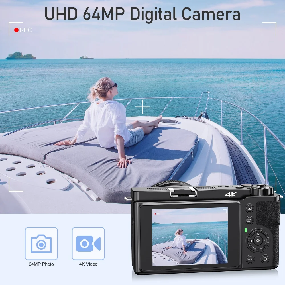 4K 64MP Digital Camera 12X Opticial Zoom 3 inch Touch Screen Vlog Camcorder Video Camera Auto Focus WIFI Livestreaming Webcam - Image 3