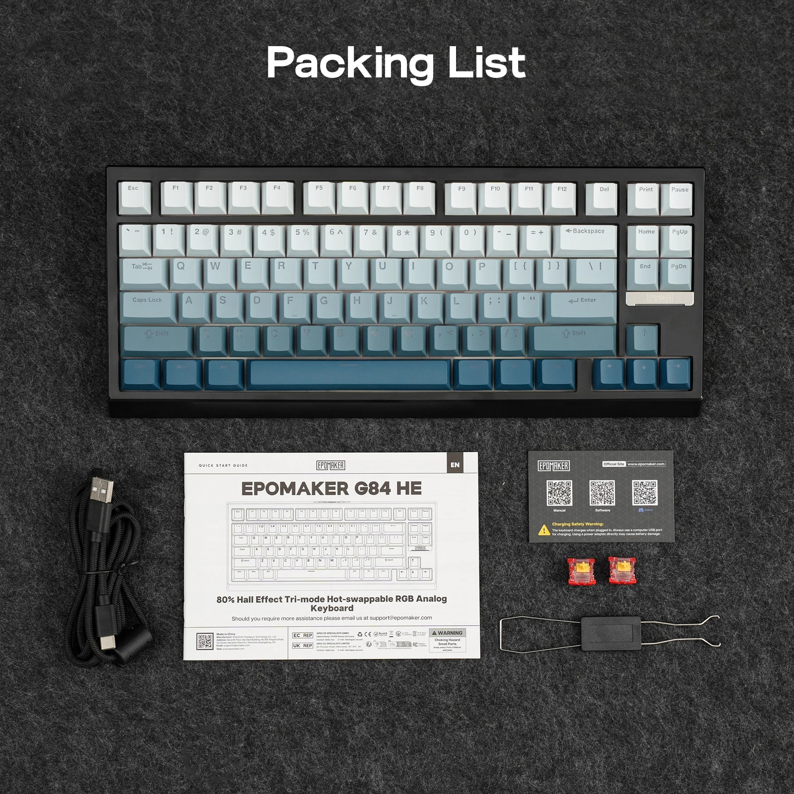 EPOMAKER G84 HE 75% ANSI US Layout Gasket Wired/BT/2.4Ghz Wireless Hall Effect Magnetic Mechanical Keyboard 8K Polling & 8000mAh - Image 6