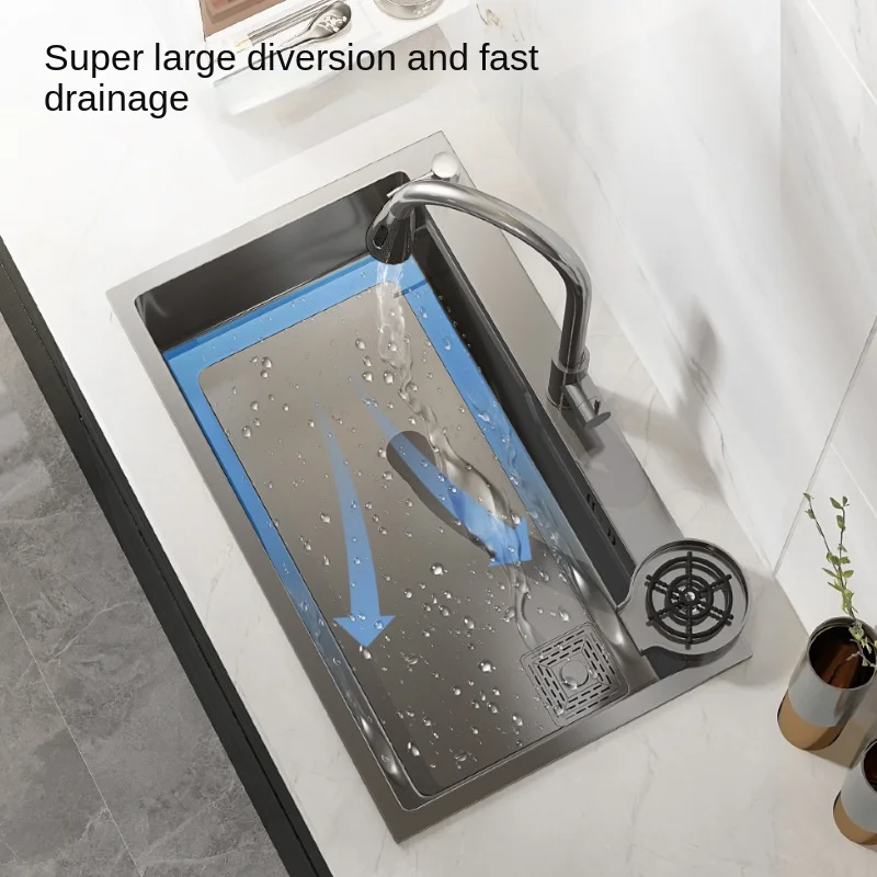 Large Single Bowl Stainless Steel Kitchen Sink Nano Multi-functional Household Thickened Vegetable Basin One Cup Washing Machine - Image 4