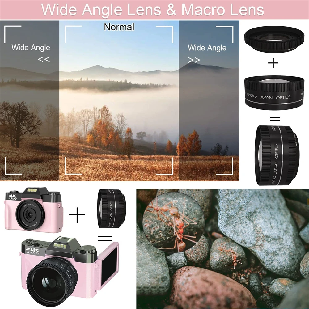 Flip Screen Digital Photo Camera 75MP 4K Photography Camcorder Vlog Selfie Video Camera Youtube Livestream Wide Angle Macro Lens - Image 3