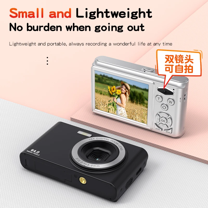 64MP Digital Camera For Photography Front Rear Dual Lens Selfie Camera Auto Focus 18X Auto Focus 4K Video Record Vlog Camcorder - Image 5