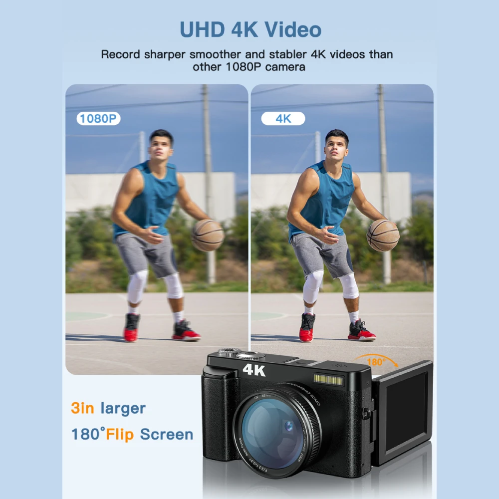 4K Digital Camera for Photography and Video Autofocus Anti-Shake, 48MP Vlogging Camera with SD Card, 3'' 180° Flip Screen - Image 2