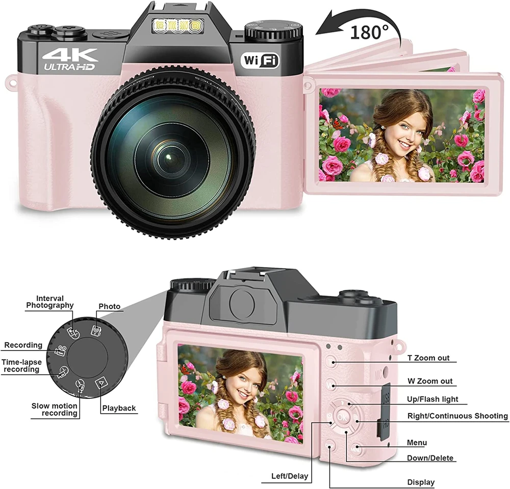 Flip Screen Digital Photo Camera 75MP 4K Photography Camcorder Vlog Selfie Video Camera Youtube Livestream Wide Angle Macro Lens - Image 2