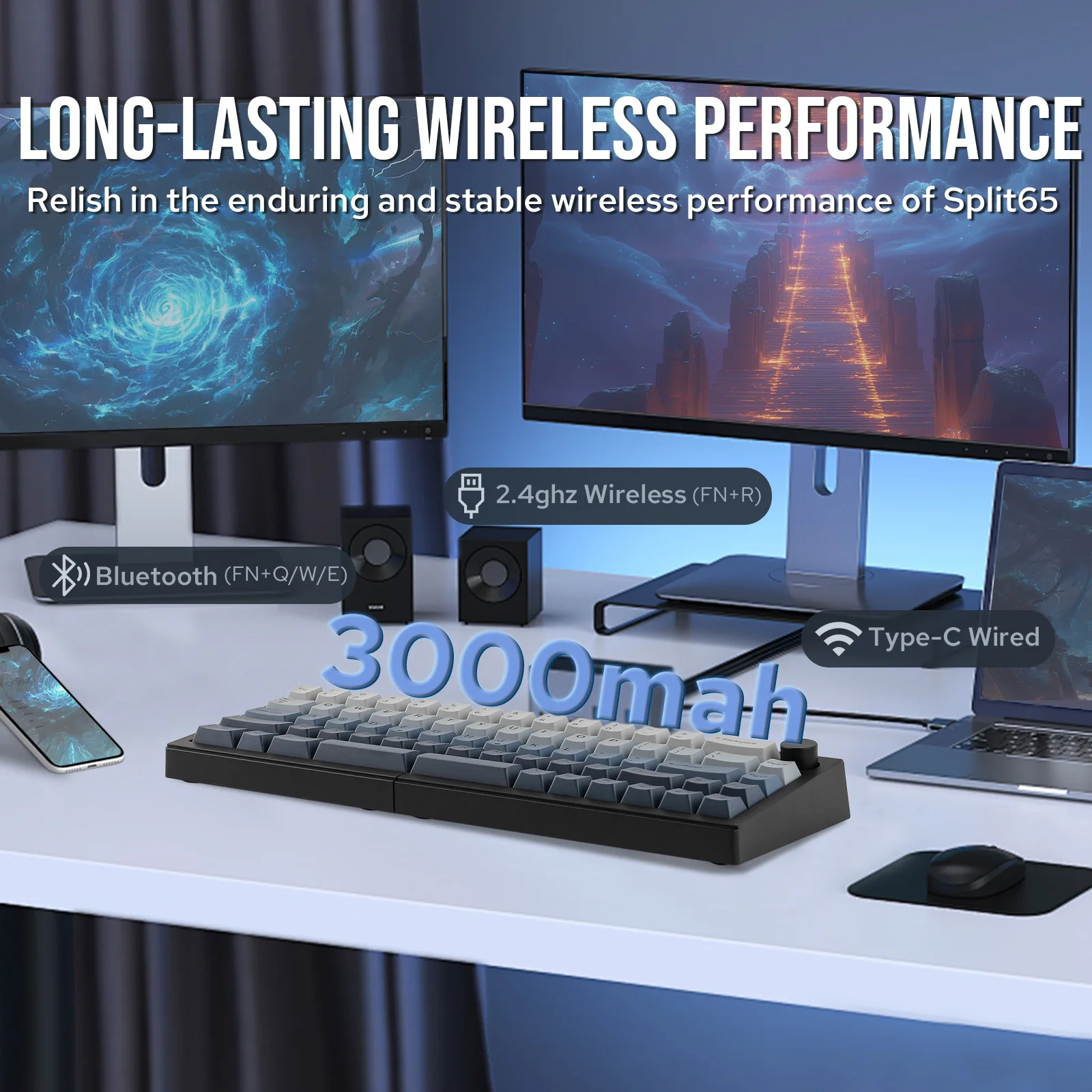 EPOMAKER Split65 60% Layout TOP Structure Hot-Swap Wired/2.4GHz/Bluetooth 5.0 Wireless Mechanical Keyboard South-facing RGB - Image 4