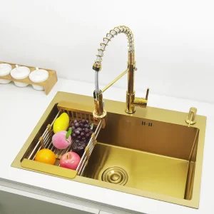 Gold kitchen sink Single Sink Bowl SUS304 Stainless Steel Kitchen Towel Basket Strainer Golden Washing Basin Kitchen Sinks