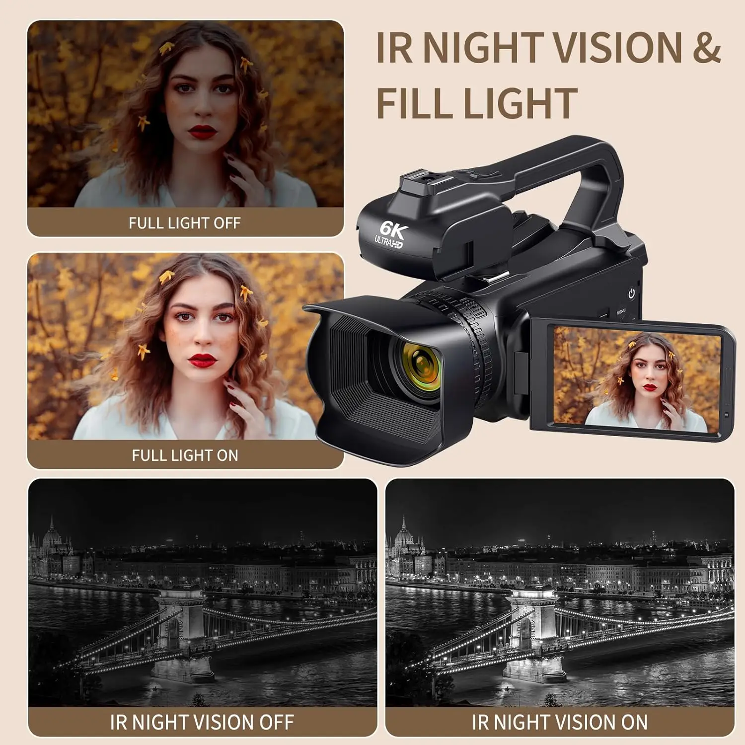 64MP 4K Camcorder 4.0 Inch 270° Rotate Touch Screen 18X 4K UHD Professional Digital Video Camera Youtube Livestream Wifi Webcam - Image 4