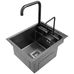 Hidden Kitchen sink bowl Bar Stainless Steel Balcony small sink Matte black kitchen sink Island sink With clean water tap
