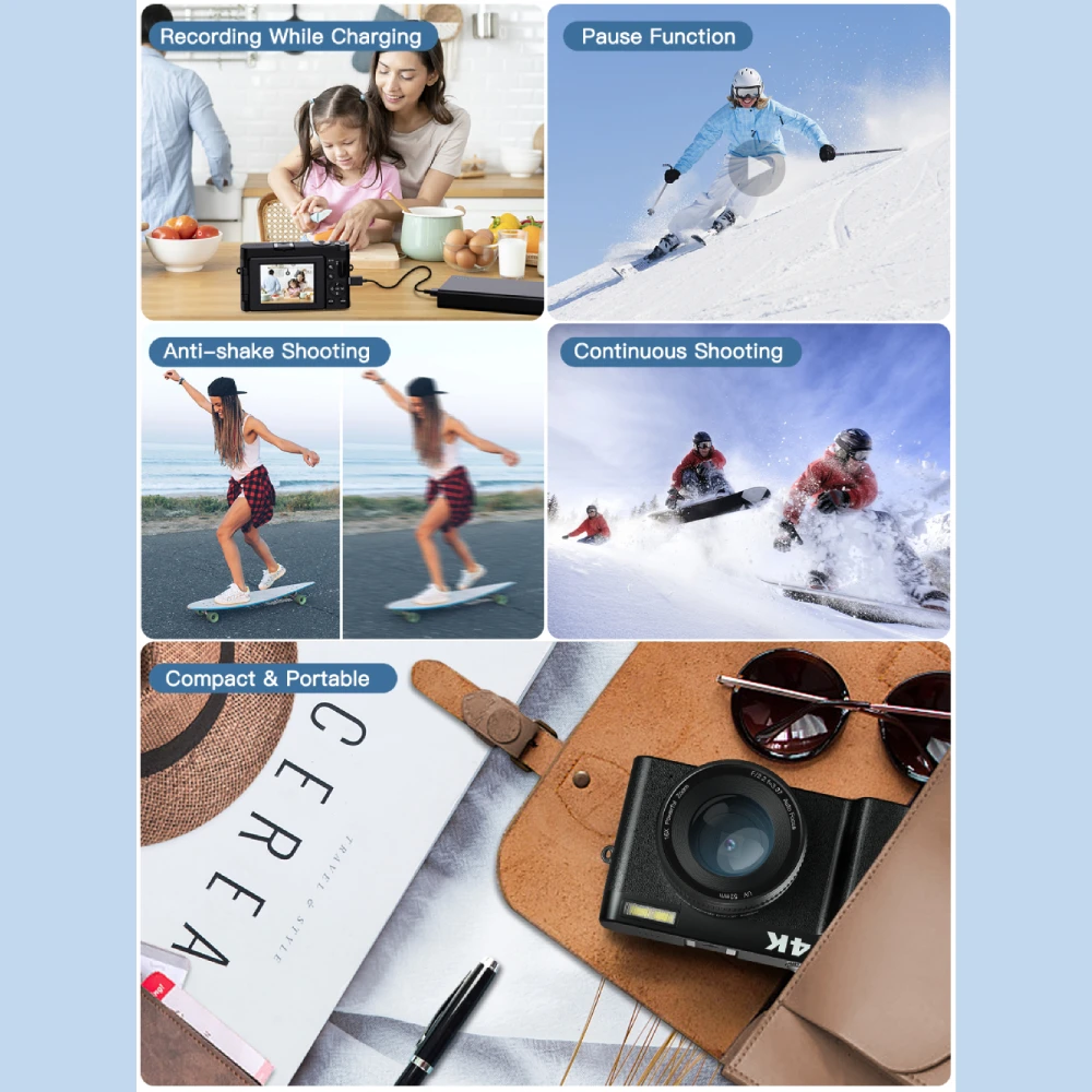 4K Digital Camera for Photography and Video Autofocus Anti-Shake, 48MP Vlogging Camera with SD Card, 3'' 180° Flip Screen - Image 5