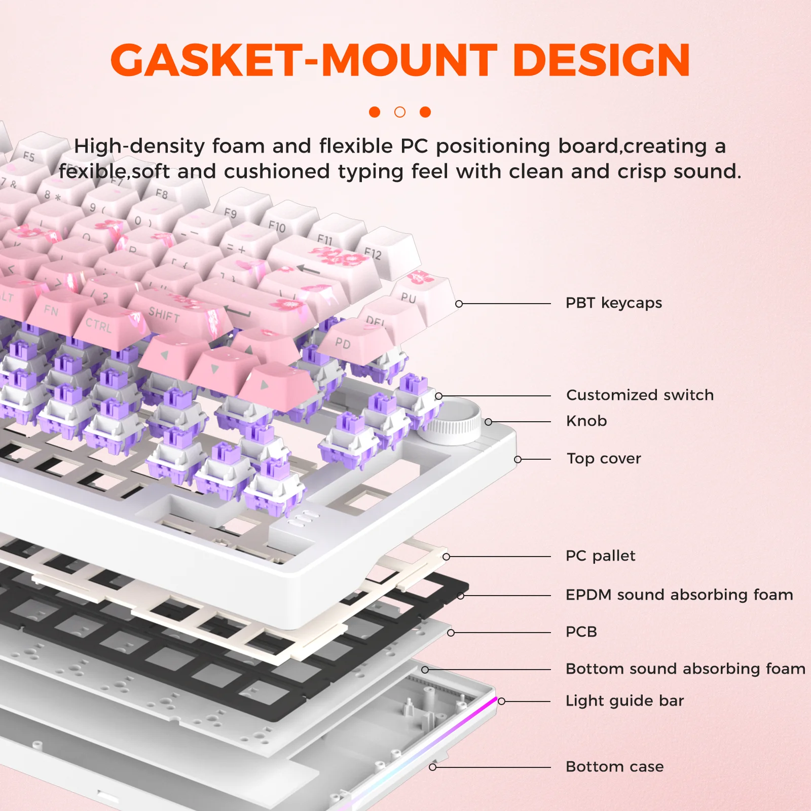 DAREU Tri-mode Gasket Mechanical Keyboard N-Key Rollover Anti-ghosting RGB Backlight Dream switch with Multi Media Button - Image 6