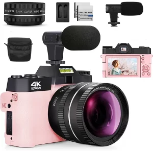 Compact Digital Photography Camera 4K WIFI Web Cam Vintage Vlog Video Recorder YouTube 56MP Camcorder 3" Flip Screen Macro Lens