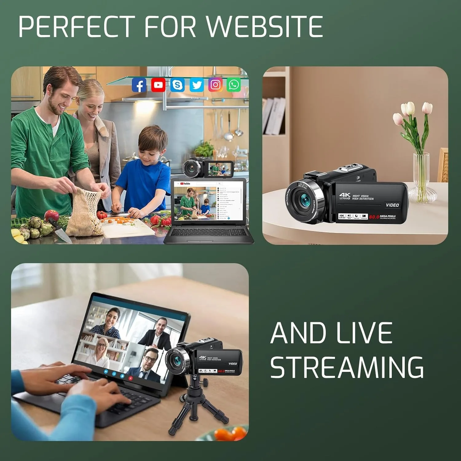 4K Video Camera Camcorder Ultra 80MP Digital Camera Vlogging Camera for YouTube 3.0" IPS 270° Screen IR Night Vision Handheld DV - Image 6