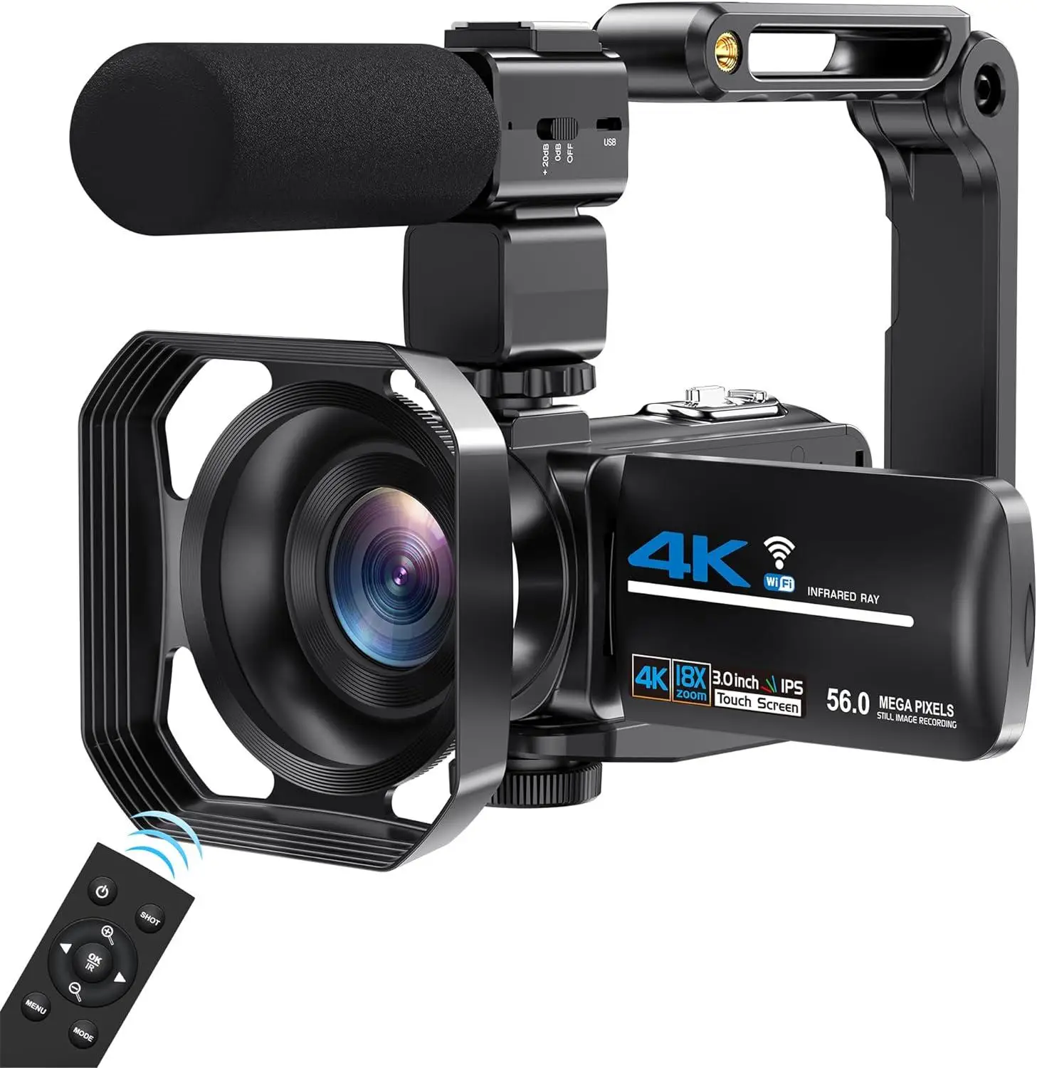 56MP 4K Digital Video Camera 18X Infrared Night Vision Vlogging Camcorder 3.0 inch Touch Screen Youtube Livestream WIFI Webcam