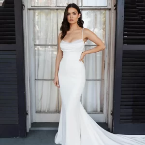 Elegant Spaghetti Straps Beaded Soft Satin MermId Wedding Dresses Backless Custom Made 2024 Vestido De Noival