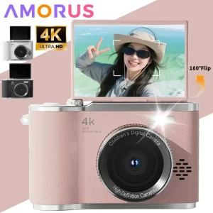 4K Digital Camera 180°Flip Screen Selfie Camera 16X Digital Zoom 64MP Portable Digital Photography Camera HD Video Recording CCD
