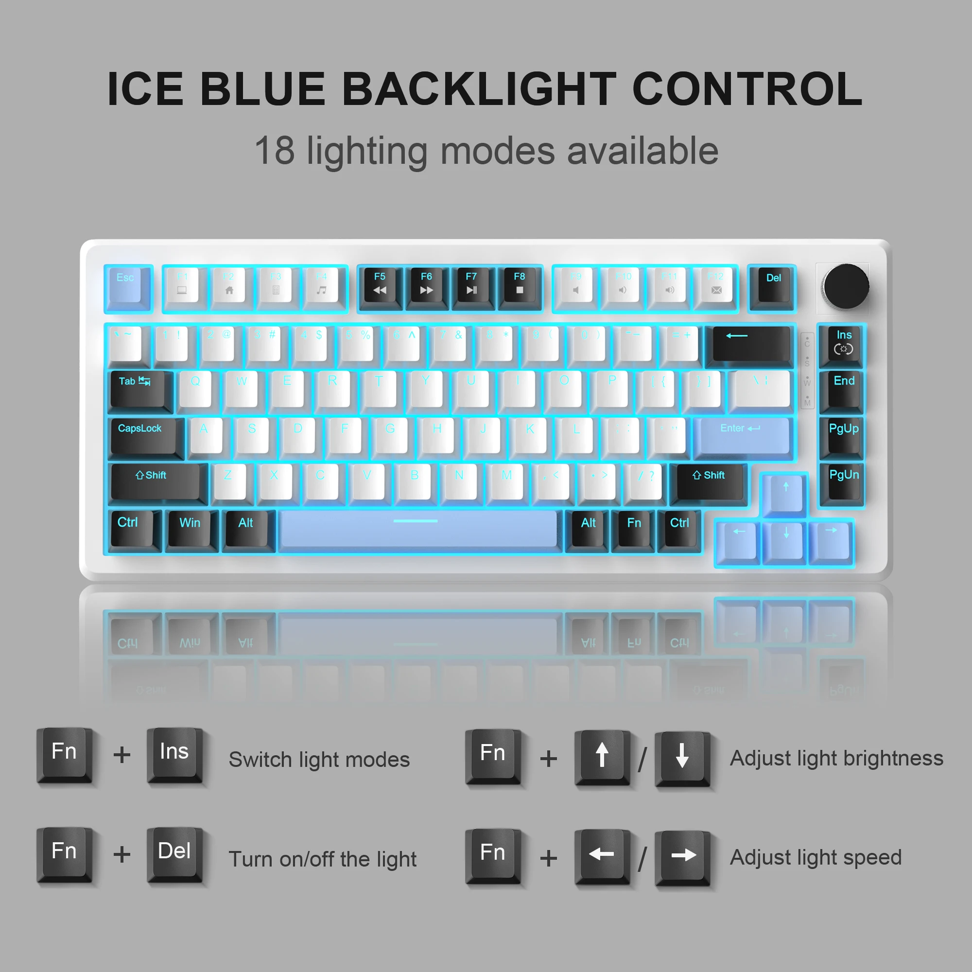 MageGee 75% Mechanical Gaming Keyboard with Knob Control, Compact Blue Backlit Wired Keyboard Black/Brown Switches for PCWindows - Image 3