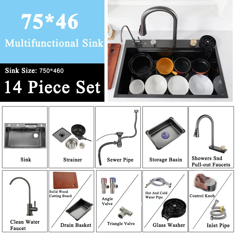 Modern Style 304 Stainless Steel Kitchen Sink Waterfall with Smart Kitchen Sink Siphon - Image 3