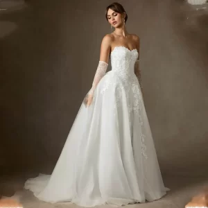 Luxurious Sweetheart 3d Flower Lace Bridal Grown A Line Wedding Dresses Custom Made 2026 Vestido De Noival No Sleeves