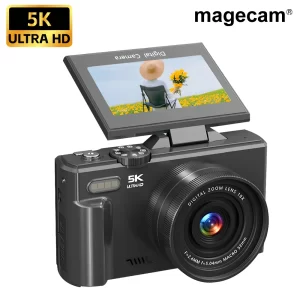 Magecam 5K Compact Digital Photography Camera 18X Digital Zoom 75MP 180° Flip Screen WIFI Vintage Vlog Video Recorder YouTube