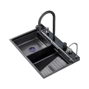 Luxury Smart Kitchen Sink Stainless Steel Multifunctional Sink Modern Waterfall Single Bowl Base Digital Kitchen Sink Set