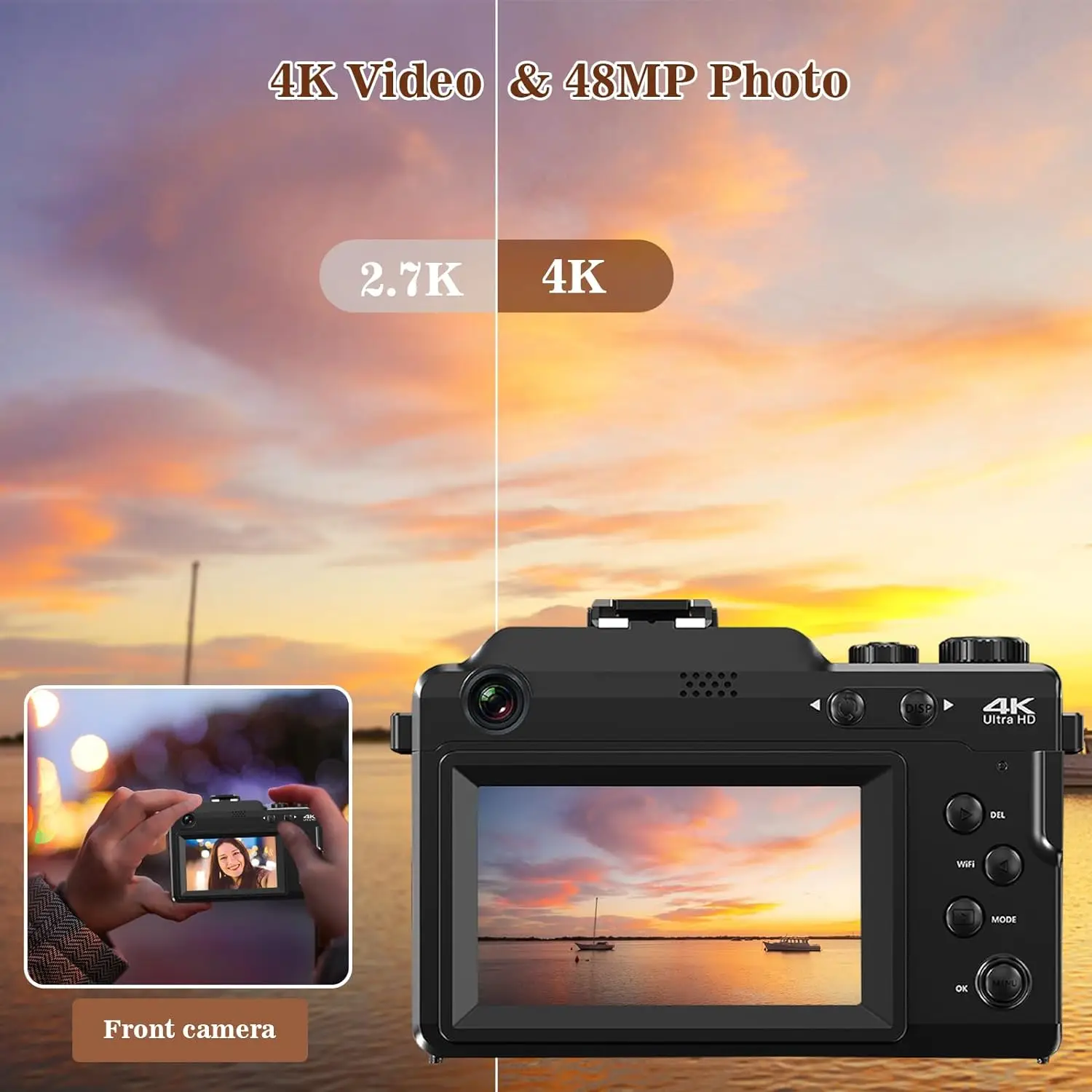 18X 48MP Wide Angle Vlog Camera 4K 60FPS Camcorder Front Rear Dual Lens Selfie Digital Camera Auto Focus Livestream WIFI Webcam - Image 2