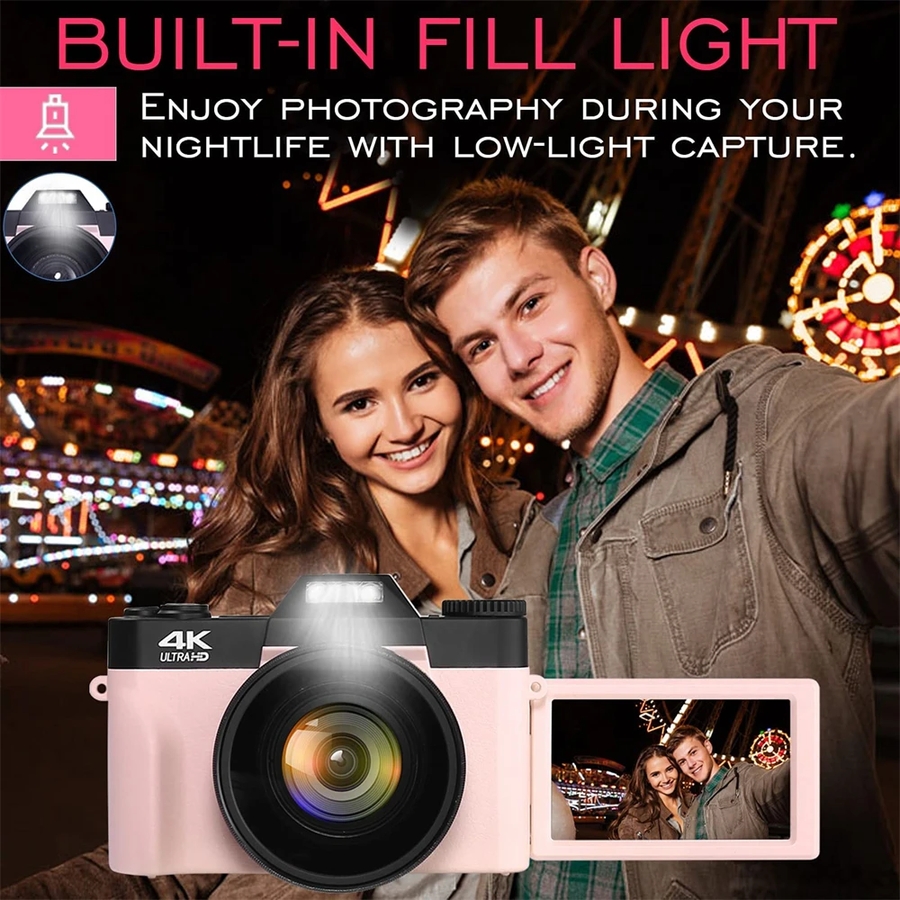 Flip Screen Digital Photo Camera 75MP 4K Photography Camcorder Vlog Selfie Video Camera Youtube Livestream Wide Angle Macro Lens - Image 5