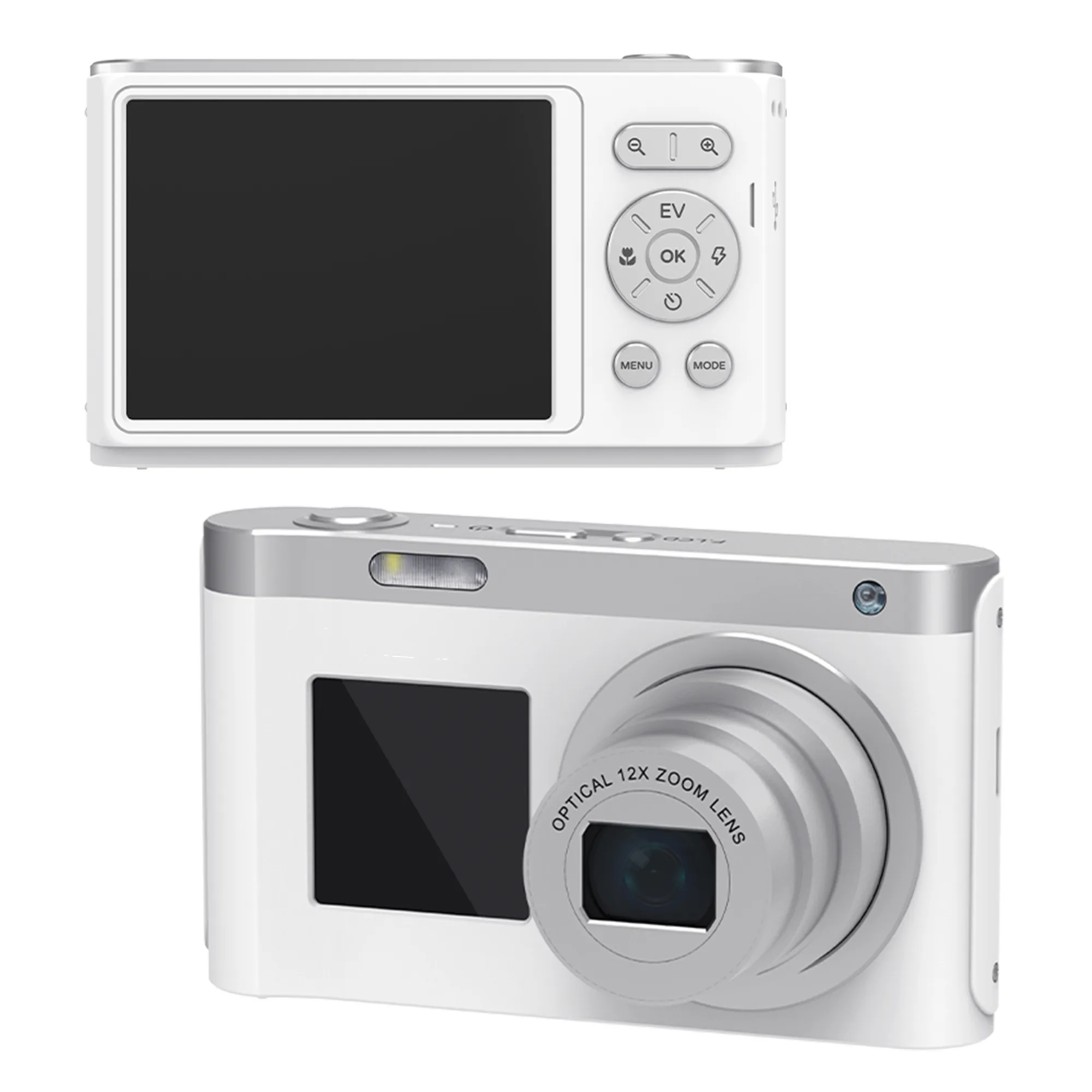 4K 64MP CCD Camera for Photography Front and Rear Dual Screen Digital Camera 12X Optical Zoom Vlogging Camera Built in FillLight