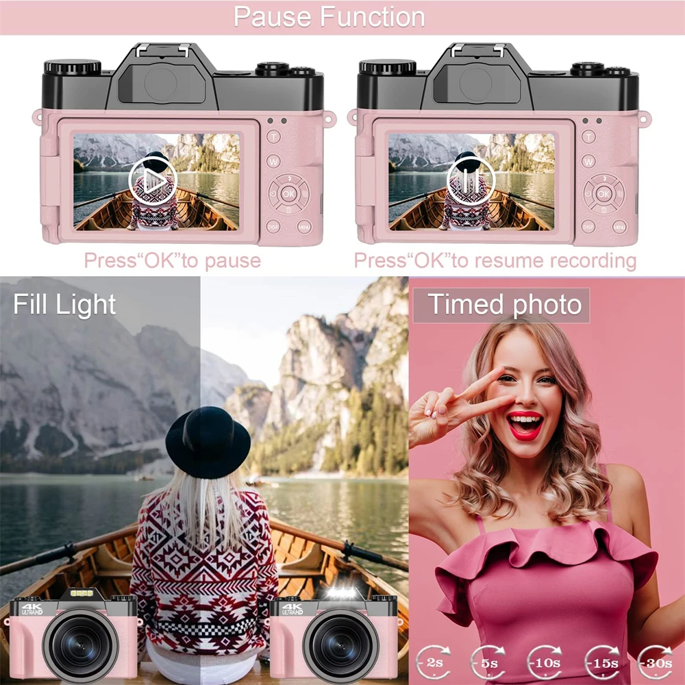 Flip Screen Digital Photo Camera 75MP 4K Photography Camcorder Vlog Selfie Video Camera Youtube Livestream Wide Angle Macro Lens - Image 6