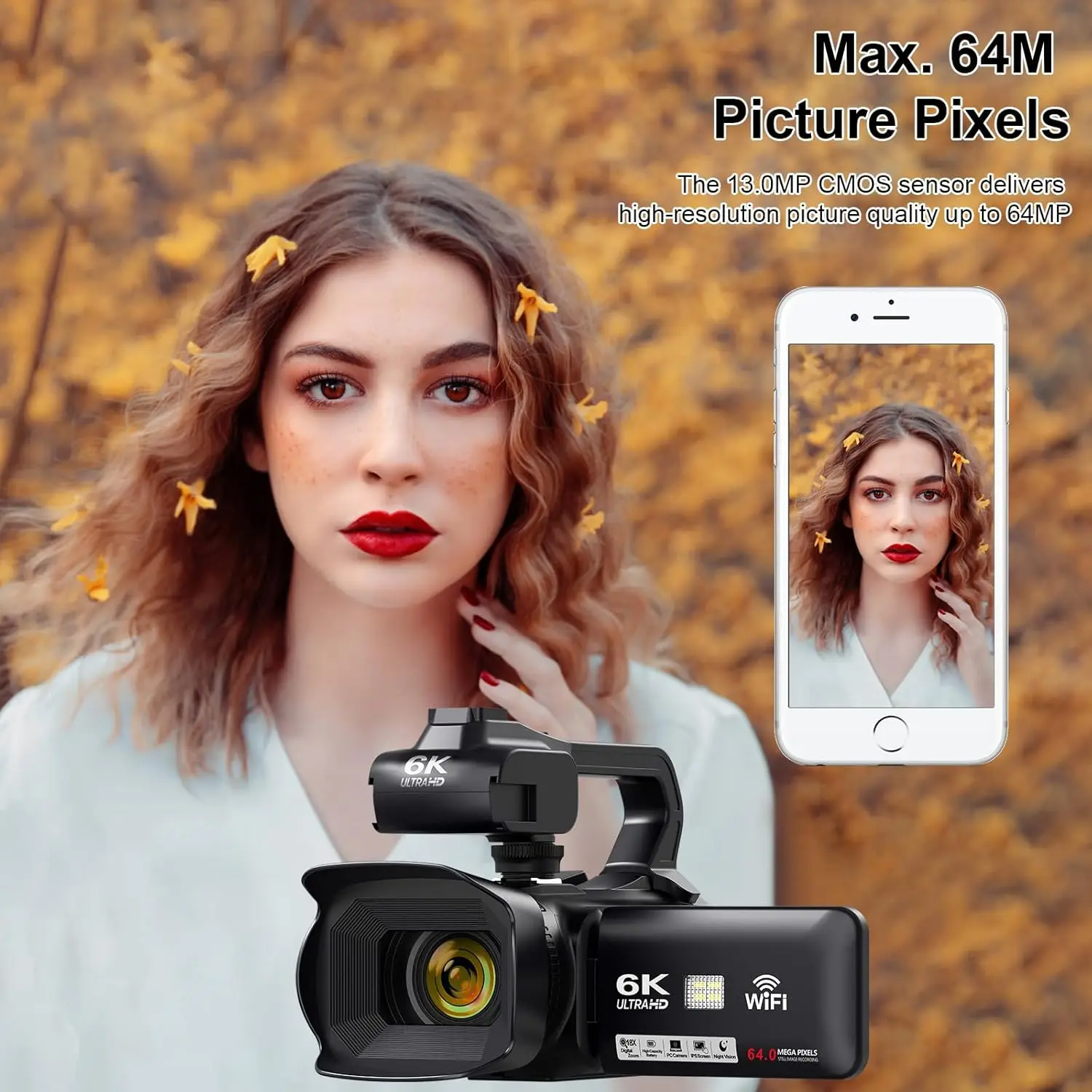 64MP 4K Camcorder 4.0 Inch 270° Rotate Touch Screen 18X 4K UHD Professional Digital Video Camera Youtube Livestream Wifi Webcam - Image 6