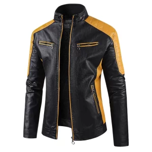 Men Stand Collar Moto Leather Jackets Fleece Winter Jackets Slim Fit PU Leather Coats High Quality Male Fashion Casual Jackets 5
