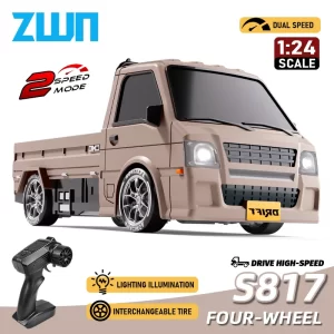 S817 1:24 Full-Scale Remote Control Drift Truck 2.4G 4WD Wireless Tricycle Model with LED Lights Suitable Rc Car for Children