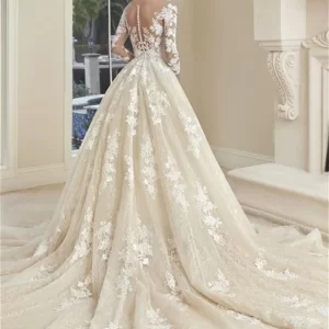 Customized Simple Appliqued Wedding Dress Elegant Tulle Bridal Gown Luxurious Long Sleeve Bridal Dress Vestidos De Novia