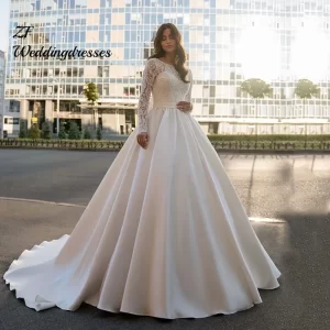 Boho Ball Gown Bridal Gown Long Sleeves Lace Top Princess Wedding Dress Corset Satin Bride Dress vestido de noiva