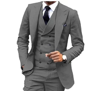Linen Suit 3 Pieces Blazer Vest and Pants Set Fitted Tuxedo for Groomsmen Elegant Party Dresses Retro Style Vest with V-neck